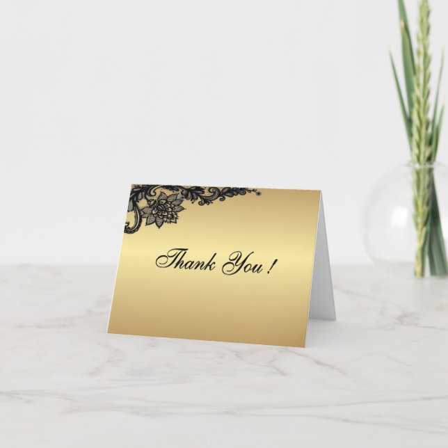 Tarjeta De Agradecimiento Gold w Black Accent Blank Gracias Cartas (Anverso)