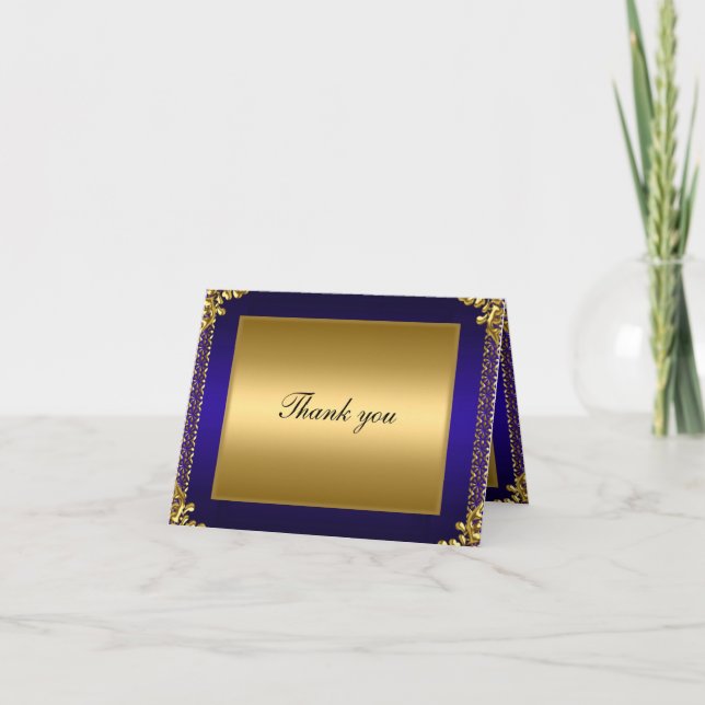 Tarjeta de agradecimiento Gold y Blue Añadir su pr (Anverso)