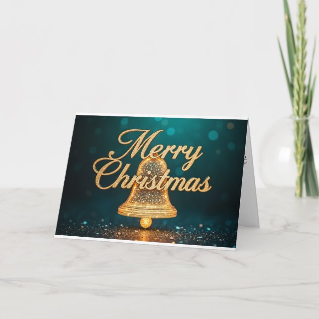 Tarjeta De Agradecimiento Golden Bell – Merry Christmas Wishes (Anverso)