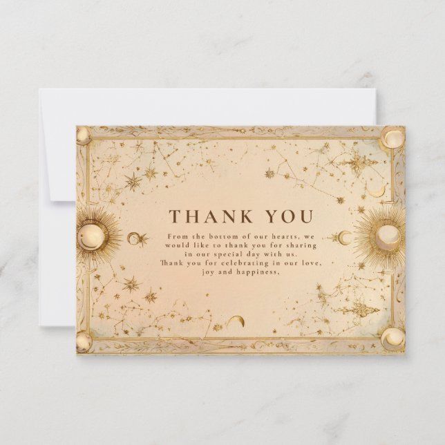 Tarjeta De Agradecimiento Golden Celestial Baroque Wedding (Anverso)