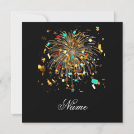 Tarjeta De Agradecimiento Golden Fireworks & Confetti Celebration