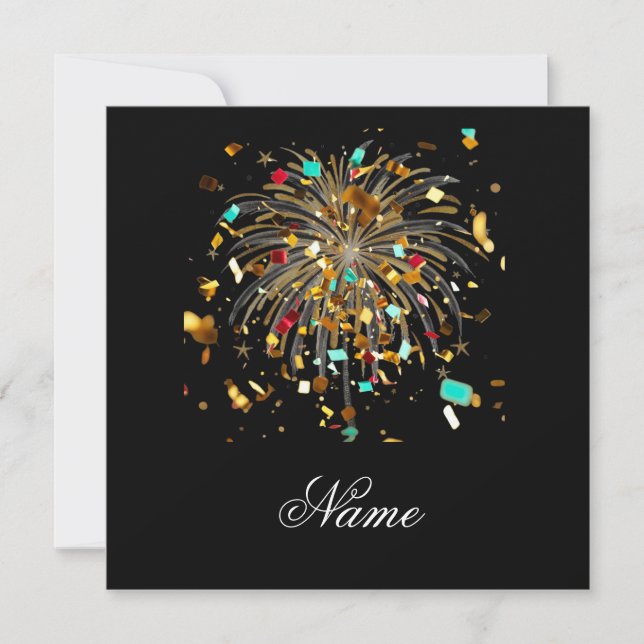 Tarjeta De Agradecimiento Golden Fireworks & Confetti Celebration (Anverso)