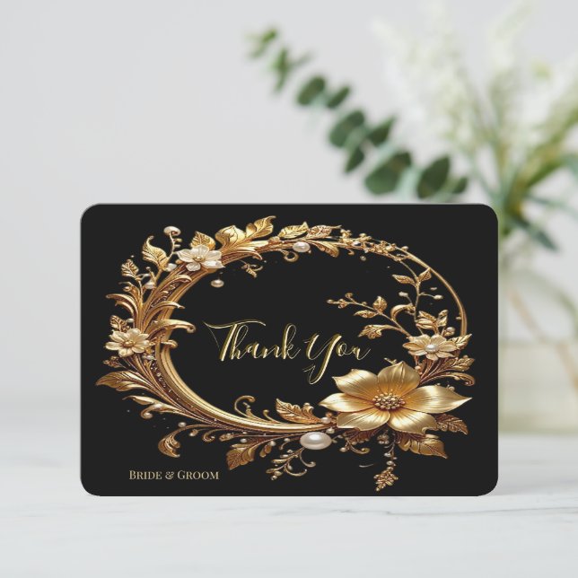 Tarjeta De Agradecimiento Golden Floral Ornate Frame Thank You Card (Anverso de pie)