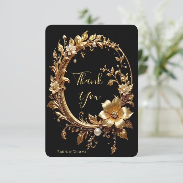 Tarjeta De Agradecimiento Golden Floral Ornate Frame Thank You Card (Anverso de pie)