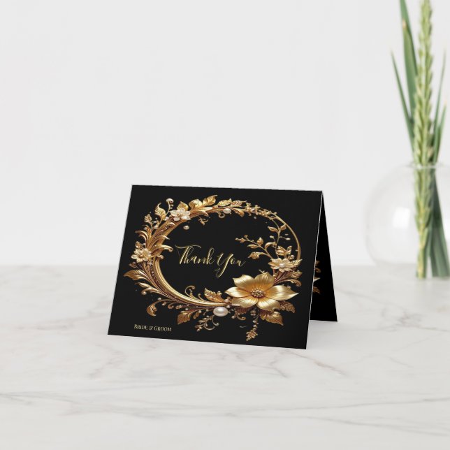 Tarjeta De Agradecimiento Golden Floral Ornate Frame Thank You Card (Anverso)