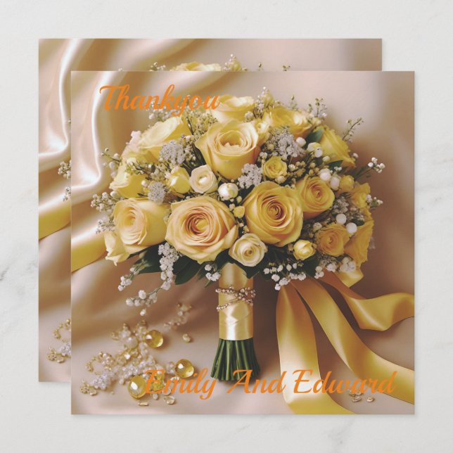Tarjeta De Agradecimiento "Golden Glow: Un Bouquet de Rosas con Honor" (Anverso / Reverso)