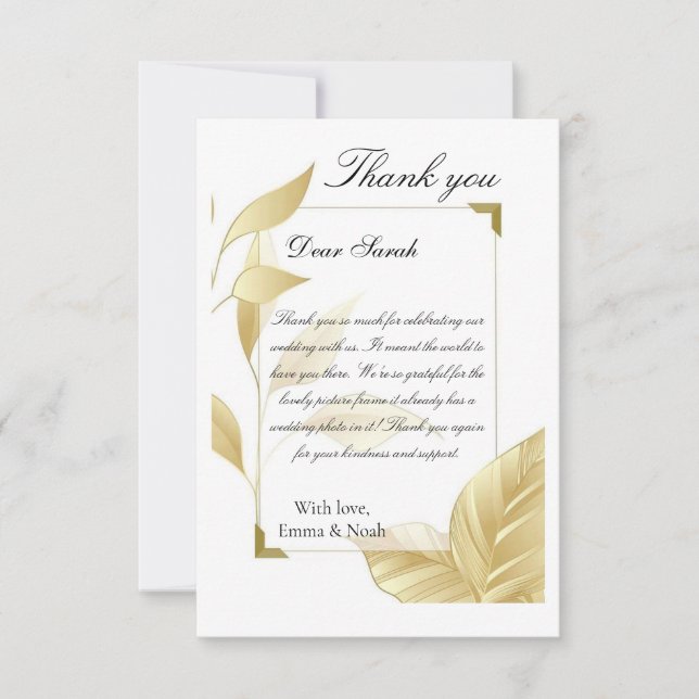 Tarjeta De Agradecimiento Golden Leaves Flat Thank You Card (Anverso)