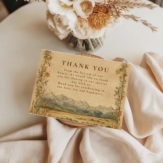 Tarjeta De Agradecimiento Golden Meadow Mountain Wedding (Subido por el creador)