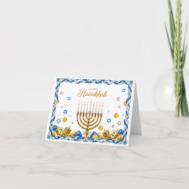 Tarjeta De Agradecimiento Golden Menorah & Dreidel — Happy Hanukkah Card