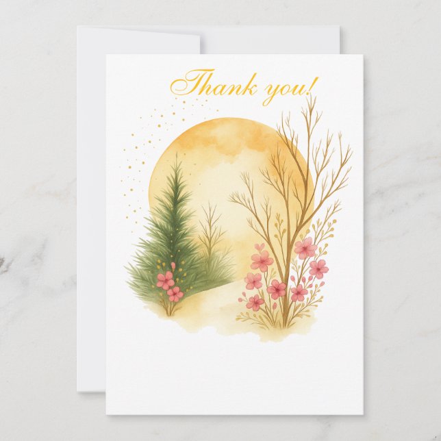 Tarjeta De Agradecimiento Golden Moon Winter Floral Thank You Card (Anverso)