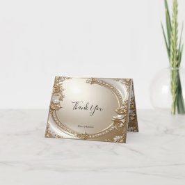 Tarjeta De Agradecimiento Golden Ornate Frame with Pearls Thank You Card