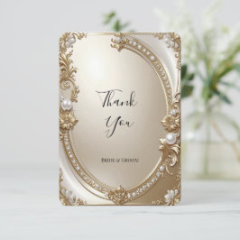 Tarjeta De Agradecimiento Golden Ornate Frame with Pearls Thank You Card