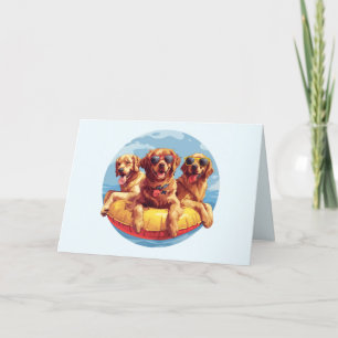 Tarjeta De Agradecimiento Golden Retriever Dogs Summer Pool Floats