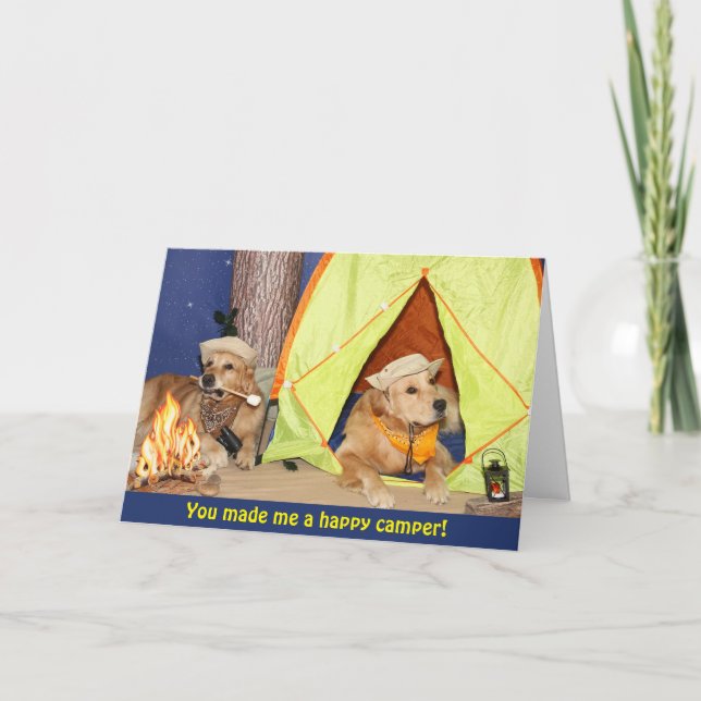 Tarjeta De Agradecimiento Golden Retriever Happy Camper Gracias (Anverso)