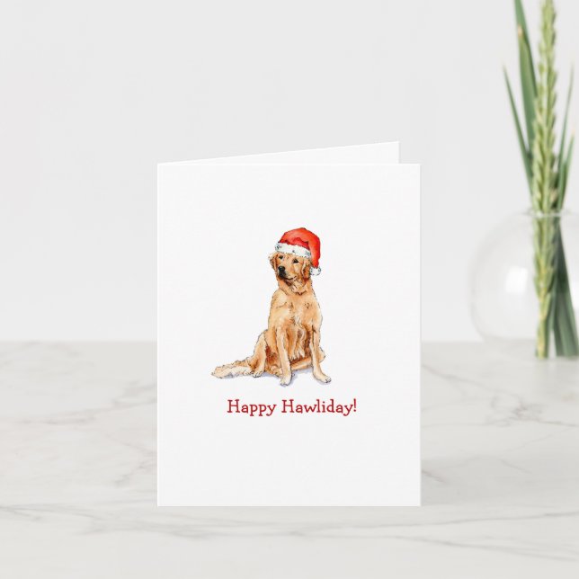 Tarjeta De Agradecimiento Golden Retriever Happy Holiday plegado (Anverso)