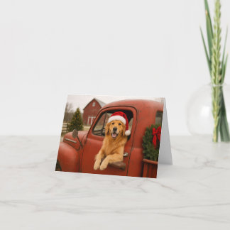 Tarjeta De Agradecimiento Golden Retriever In Truck Christmas Card