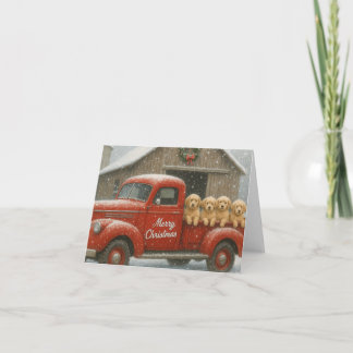 Tarjeta De Agradecimiento Golden Retriever Puppies in Truck Christmas Card