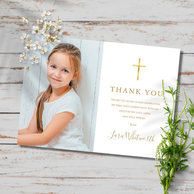 Tarjeta De Agradecimiento Golden Signature Photo First Holy Communion (Subido por el creador)
