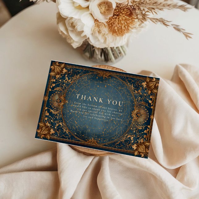Tarjeta De Agradecimiento Golden Starry Night Wedding (Subido por el creador)