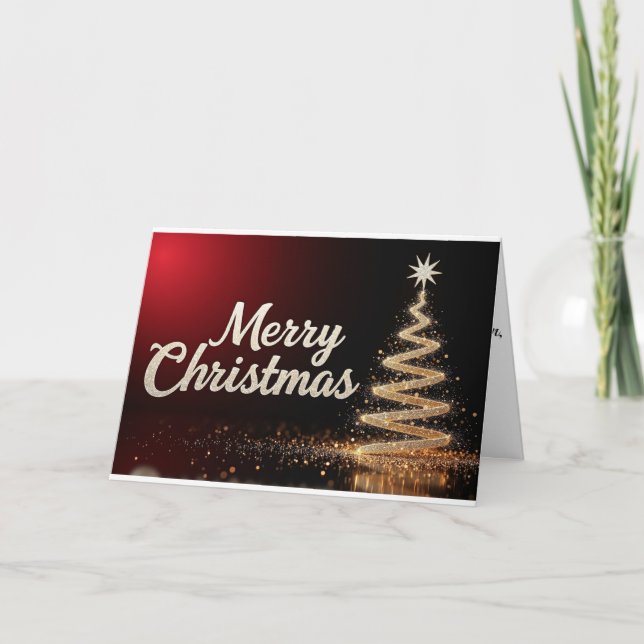 Tarjeta De Agradecimiento Golden Swirl Tree – Merry Christmas Radiance (Anverso)