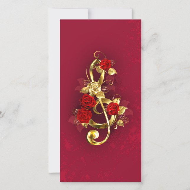 Tarjeta De Agradecimiento Golden Treble Clef con flores Rosas (Anverso)