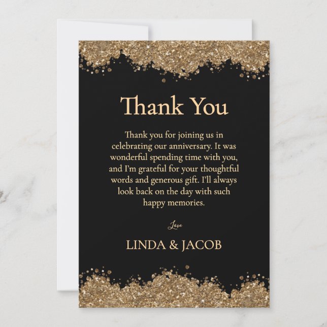 Tarjeta De Agradecimiento Golden Wedding Anniversary Gold Faux Glitter   (Anverso)
