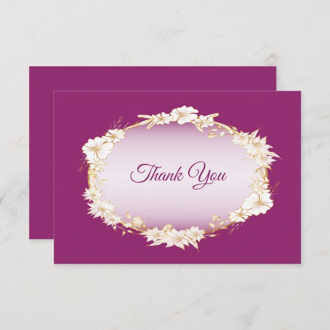 Tarjeta De Agradecimiento Golden White Floral Pink Wedding Geometric Rustic (Anverso / Reverso)