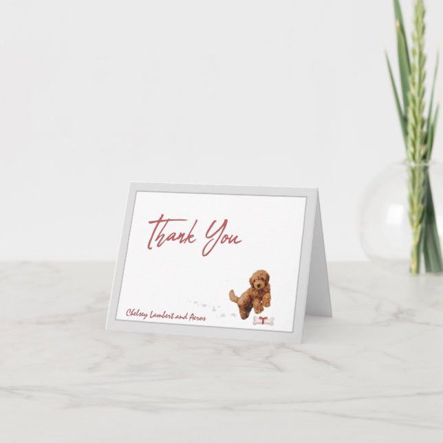 Tarjeta De Agradecimiento Goldendoodle Puppy Dog Personaliza La Cinta Ósea (Anverso)