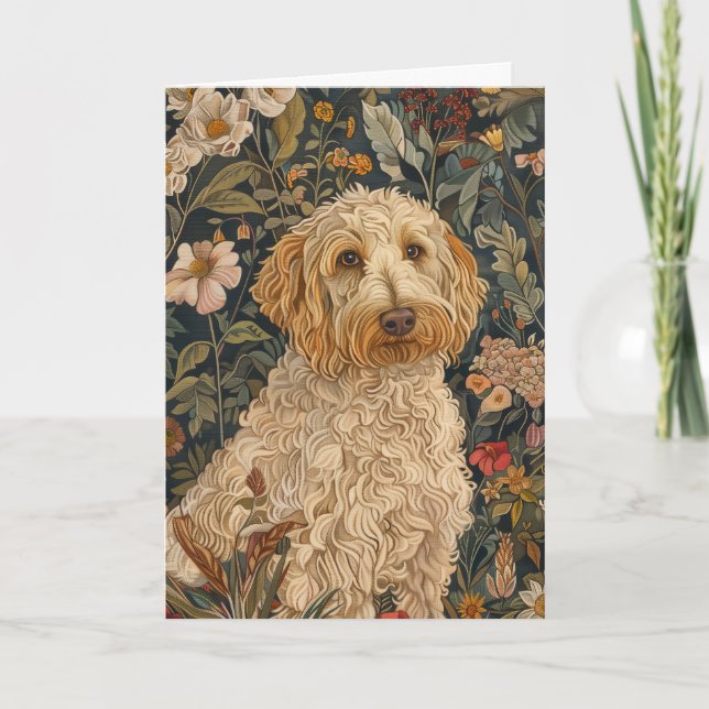 Tarjeta De Agradecimiento Goldendoodle William Morris Style Floral Gracias (Anverso)