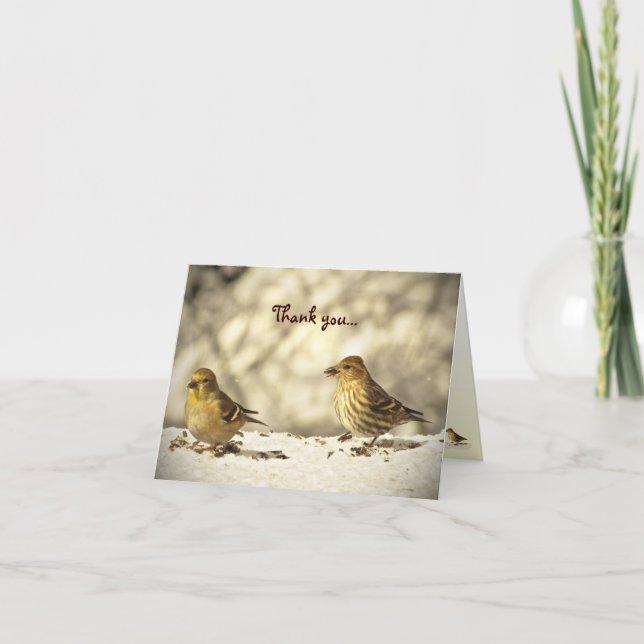 Tarjeta De Agradecimiento Goldfinch y Pine Siskin Gracias (Anverso)