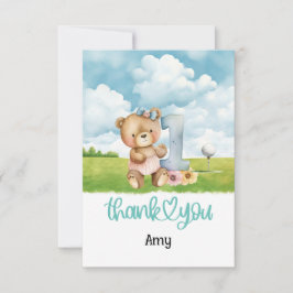 Tarjeta De Agradecimiento Golf 1er cumpleaños Teddy Bear golfista en campo d