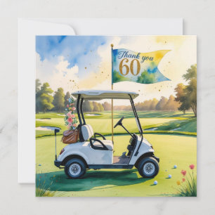 Tarjeta De Agradecimiento Golf 60 cumpleaños con carrito de golf en verde