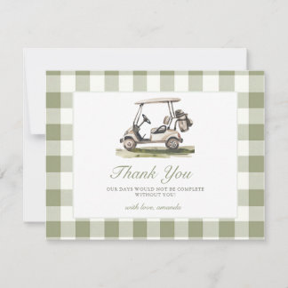 Tarjeta De Agradecimiento Golf Baby Shower Sage Green Gingham Baby Shower