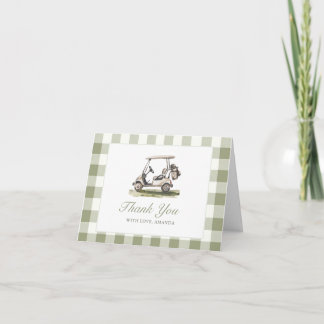 Tarjeta De Agradecimiento Golf Baby Shower Sage Green Gingham Baby Shower