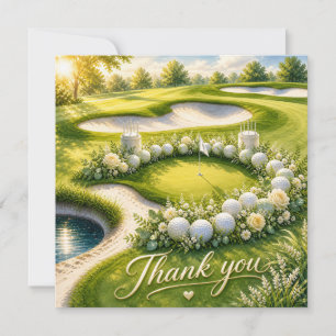 Tarjeta De Agradecimiento Golf con texto en campo de golf estilo acuarela