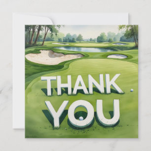 Tarjeta De Agradecimiento Golf con texto en campo de golf estilo acuarela