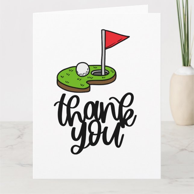 Tarjeta De Agradecimiento Golf Gracias con texto y bandera en verde (Anverso)