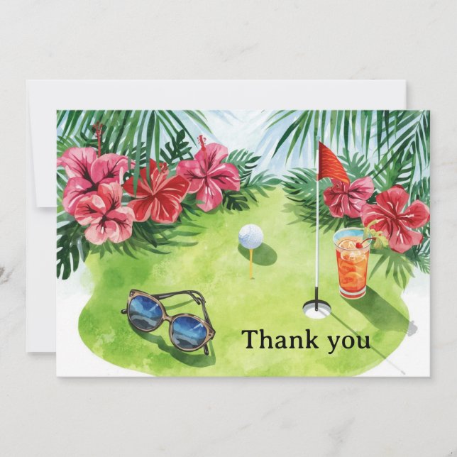 Tarjeta De Agradecimiento Golf Hawaii temática para fiesta de cumpleaños haw (Anverso)