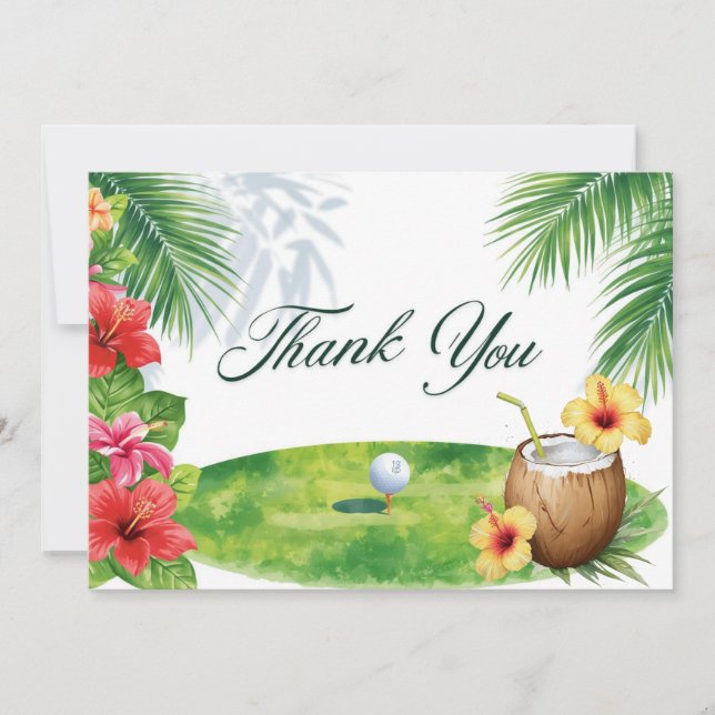 Tarjeta De Agradecimiento Golf Hawaii temática para fiesta de cumpleaños haw (Anverso)