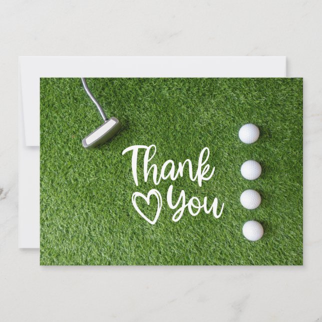 Tarjeta De Agradecimiento Golf putter  are on green grass Thank you (Anverso)