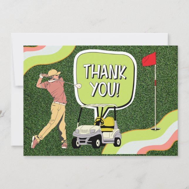 Tarjeta De Agradecimiento Golfer golfing dice Gracias por el césped verde (Anverso)