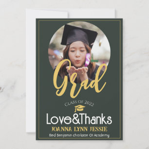 Tarjeta De Agradecimiento Goma de oro elegante de graduación gracias a guión