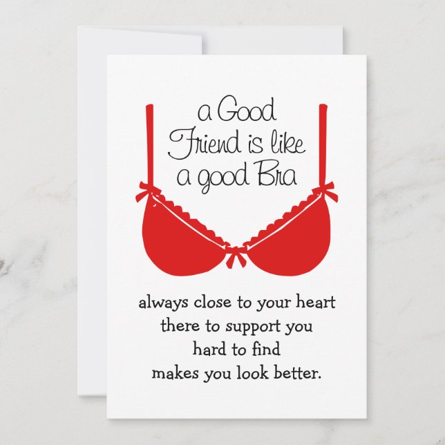 Tarjeta De Agradecimiento Good Friends Are Like Bras, Funny Friendship Card (Anverso)