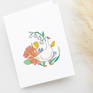 Tarjeta De Agradecimiento Goose feliz en flor blanco