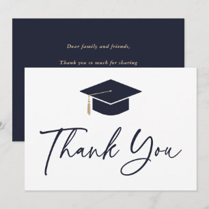 Tarjeta De Agradecimiento Gorra de graduación moderna azul y blanca