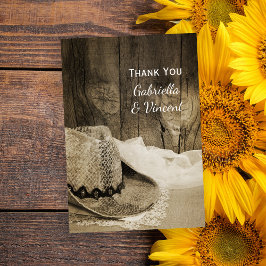 Tarjeta De Agradecimiento Gorra de vaqueros y Boda occidental de Barn Wood g