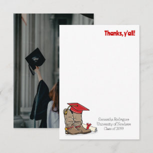 Tarjeta De Agradecimiento Gorra Roja de Graduación y Bota de Vaquero
