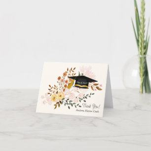 Tarjeta De Agradecimiento Gorras al Graduado Boho Flowers Gracias