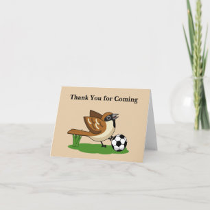 Tarjeta De Agradecimiento Gorrión de dibujos animados lindos jugando fútbol 