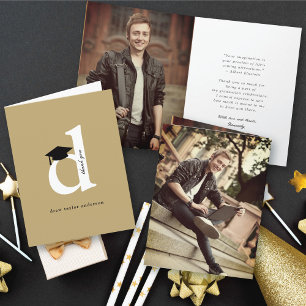 Tarjeta De Agradecimiento Gorrito de Graduación Clásico Monograma D Foto Mod